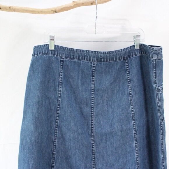JM Collection Button Front Blue Jean Skirt 16 Denim Paneled Skirt Midi Knee - Picture 5 of 7